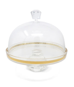 GLASS CAKE DOME W/ GOLD DESIGN & DIAMOND SHAPE BASE & HANDLE VCP5088