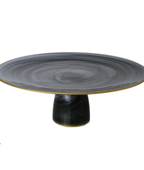 Black Alabaster Cake Plate with White Stem CCK347