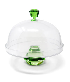GLASS CAKE DOME W/ GREEN DIAMOND BASE & HANDLE VCP5081
