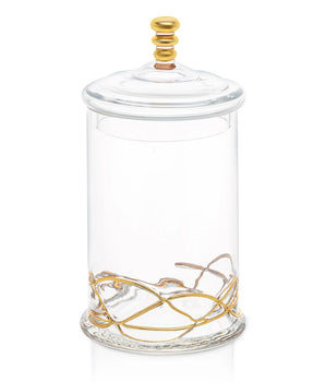 Large Glass Jar W/Lid Gold Swirl CSJG386