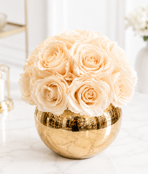 PRESERVED BEIGE ROSE BALL GOLD VASE SMALL PBRBGVS