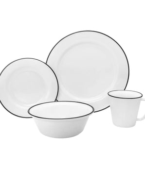Bistro Black Rim Porcelain 16PC Dinnerware S/4 70415