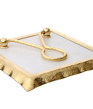 MARBLE NAPKIN TRAY WHITE W/ GOLD RUFFLE MGN767