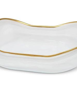 WHITE ALABASTER OVAL DISH W/ GOLD RIM CB4222