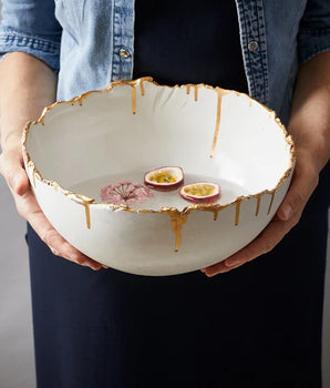 Large Bowl Gold With White Rim CER2647WG