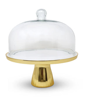 GOLD & WHITE CAKE DOME STAND VCD4410