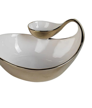 White Porcelain Chip & Dip Bowl Gold Edged WCD4314