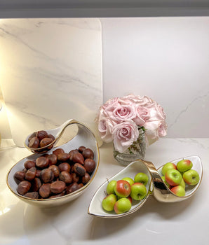 White Porcelain Chip & Dip Bowl Gold Edged WCD4314