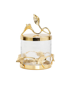 Small Glass Canister W/Leaf Lid LJ2132