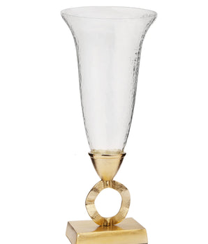 HAMMERED GASS VASE W/ GOLD BRASS LOOP STEM CRV2326