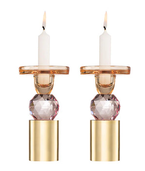 CRYSTAL AMBER & PINK CANDLESTICKS S/2 VCH4507