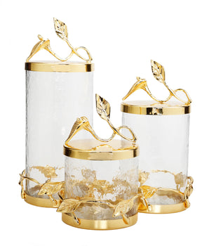 Glass Canister W/Leaf Lid Medium LJ2131