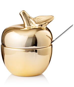 GOLD APPLE HONEY DISH WITH SPOON 15060