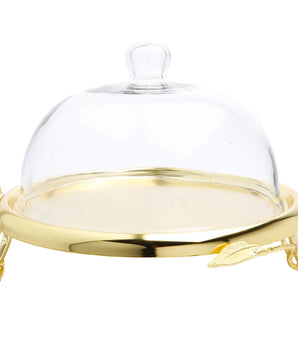 Gold Leaf Cake Plate Glass Dome RCD2005