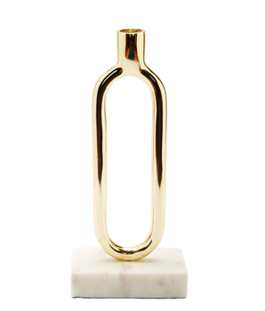Gold Loop Taper Candle Holder on Marble Base 11.75"H TCH3496