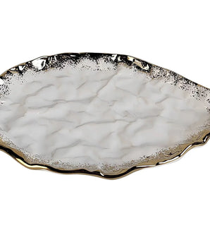 WHITE PORCELAIN LEAF DISH W/ GOLD EDGE WPL4337