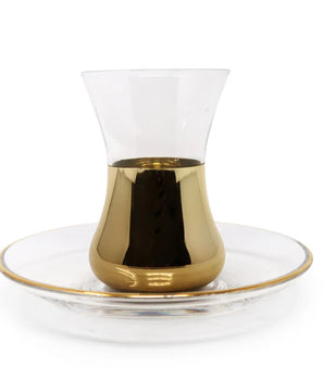 GLASSES & SAUCERS W/ GOLD S/6 VTS3921