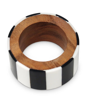WOOD BL/WH NAPKIN RING S/4 NR3876