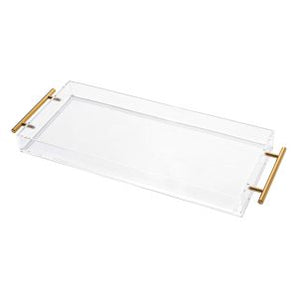SERVING ACRYLIC RECTANGULAR CLEAR TRAY W/ GOLD HANDLES 7X17X1.5 VS-0717-GH