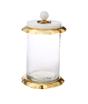 Small Glass Canister W/ Marble & Gold Lid MGJ875