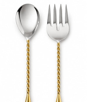 TWISTED SALAD SERVERS SET SHINY GOLD HANDLE AOL-590G