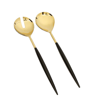 Set Of 2 Gold Salad Servers W/ Black Handles SS1025