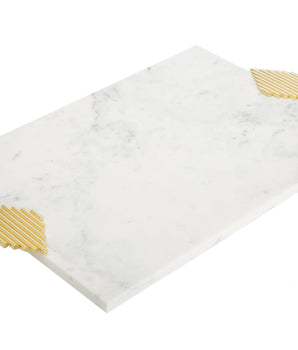 Marble Challah Tray With Gold Symmetrical Design MT3106