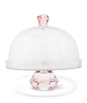 GLASS CAKE DOME W/ PINK DIAMOND BASE & HANDLE VCP5083