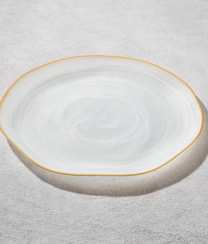 Cedar Glass Charger White Alabaster with Gold Rim, 13" SD-394333-WH