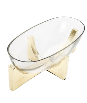 Glass oval bowl on gold block base GRB3684