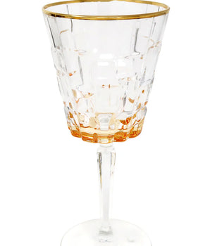 WATER BLOCK GLASS W/ AMBER BOTTOM & GOLD RIM S/6 VWR3937