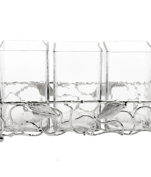 Silver Leaf Cutlery Holder W/Glass Insert CA2003S