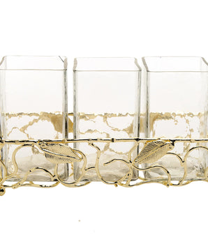 Gold Leaf Cutlery Holder w/Glass Inserts CA2003